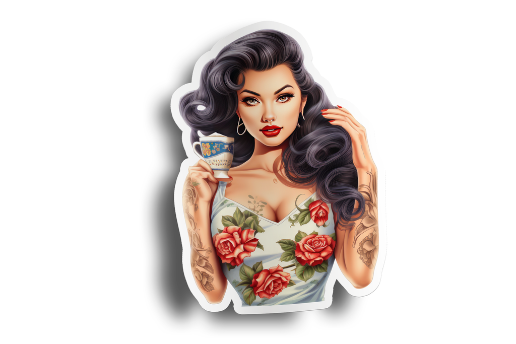 50s Asian Pin-Up Girl Sticker