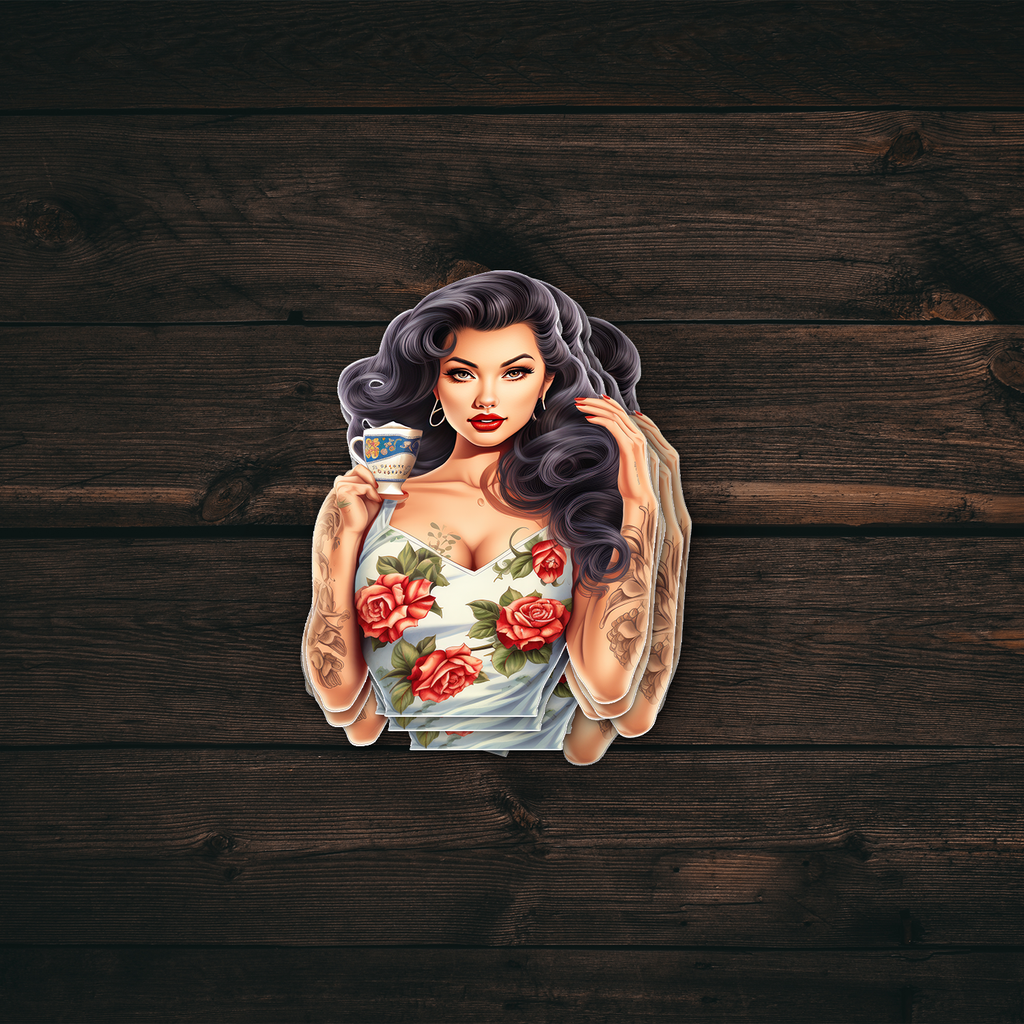 50s Asian Pin-Up Girl Sticker