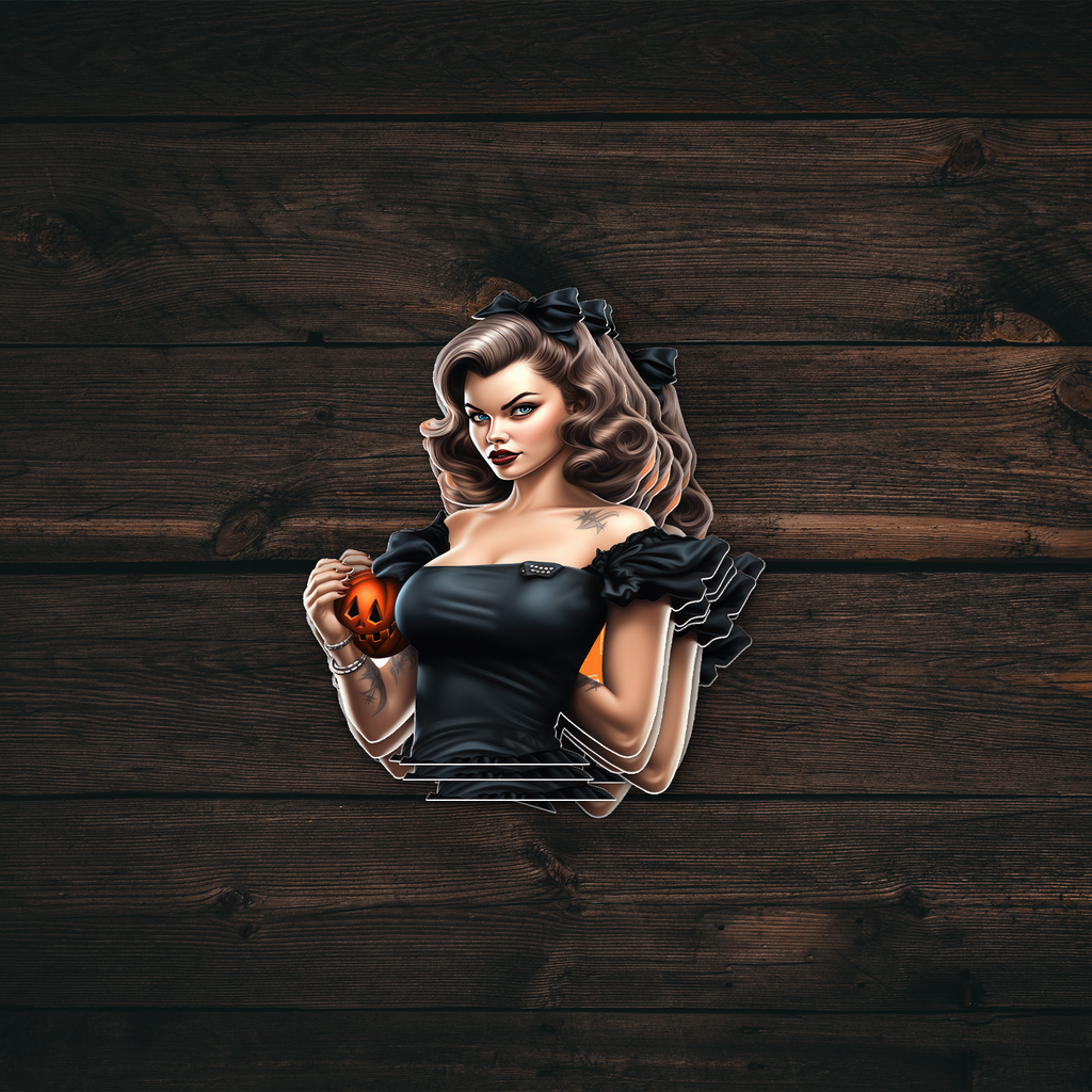 50s Halloween Girl Pin-Up Sticker