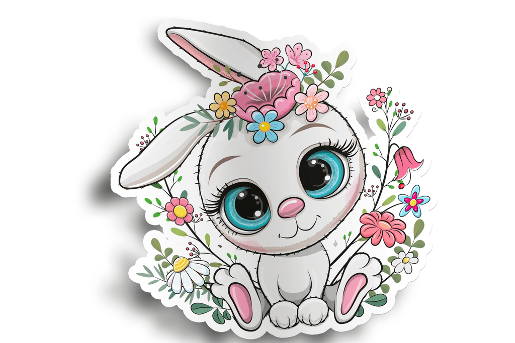 White Floral Bunny Sticker