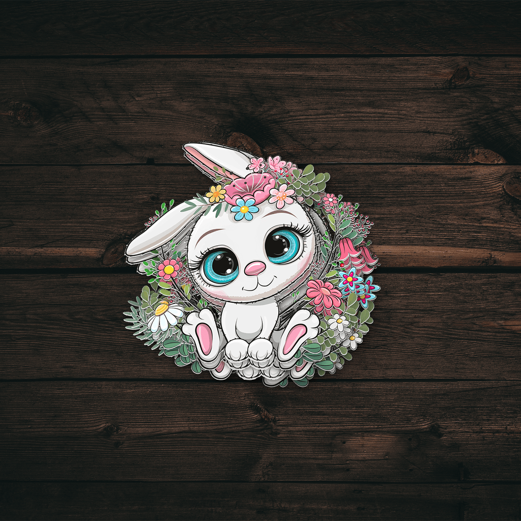 White Floral Bunny Sticker