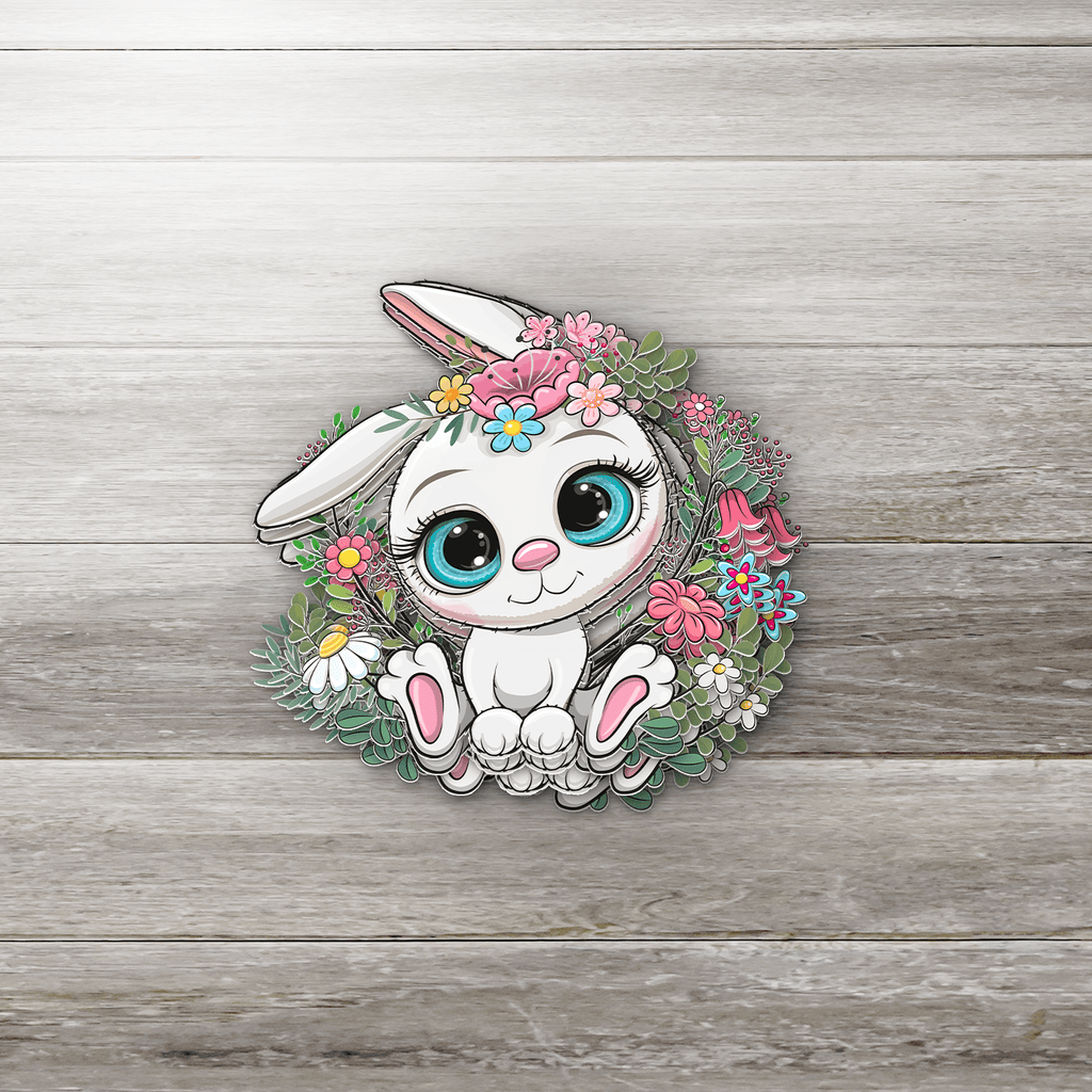 White Floral Bunny Sticker