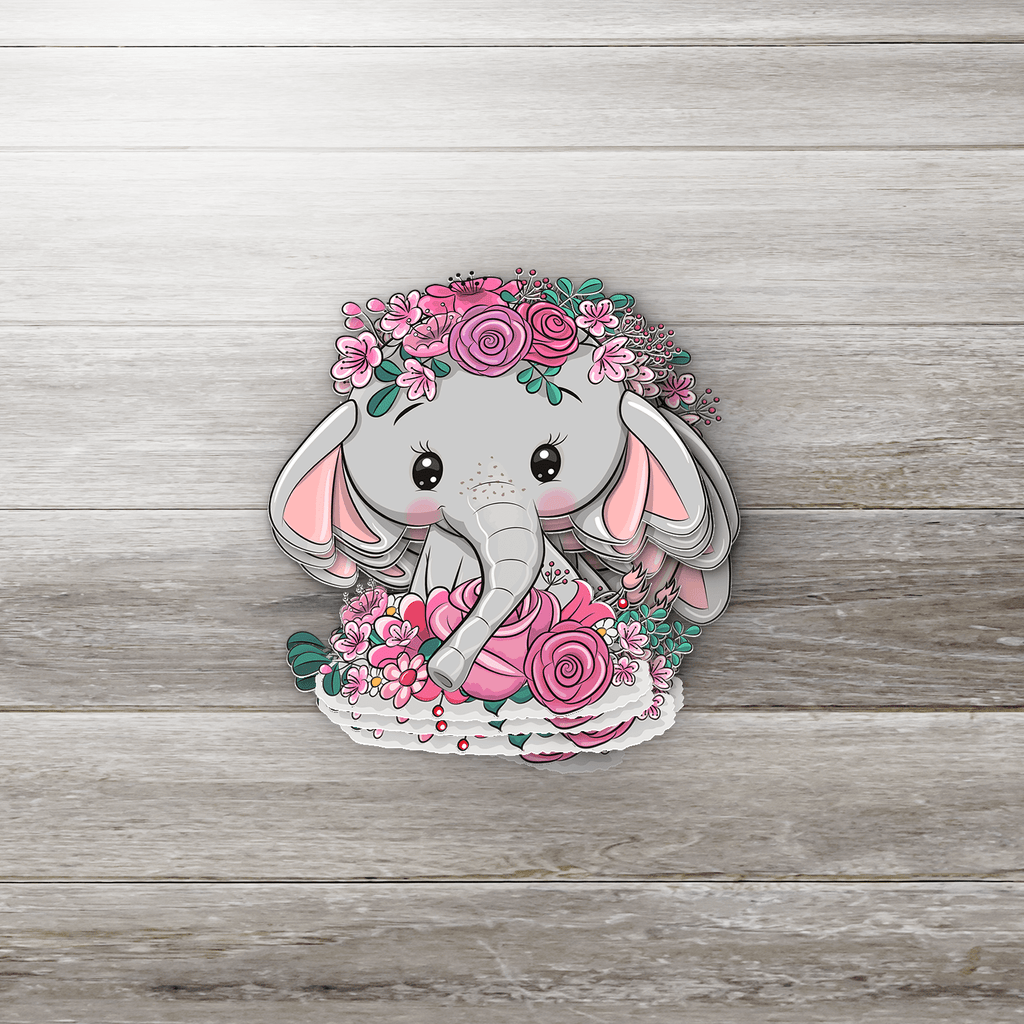 Floral Pink Elephant Sticker