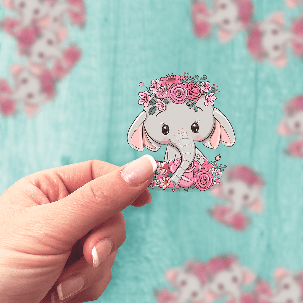 Floral Pink Elephant Sticker