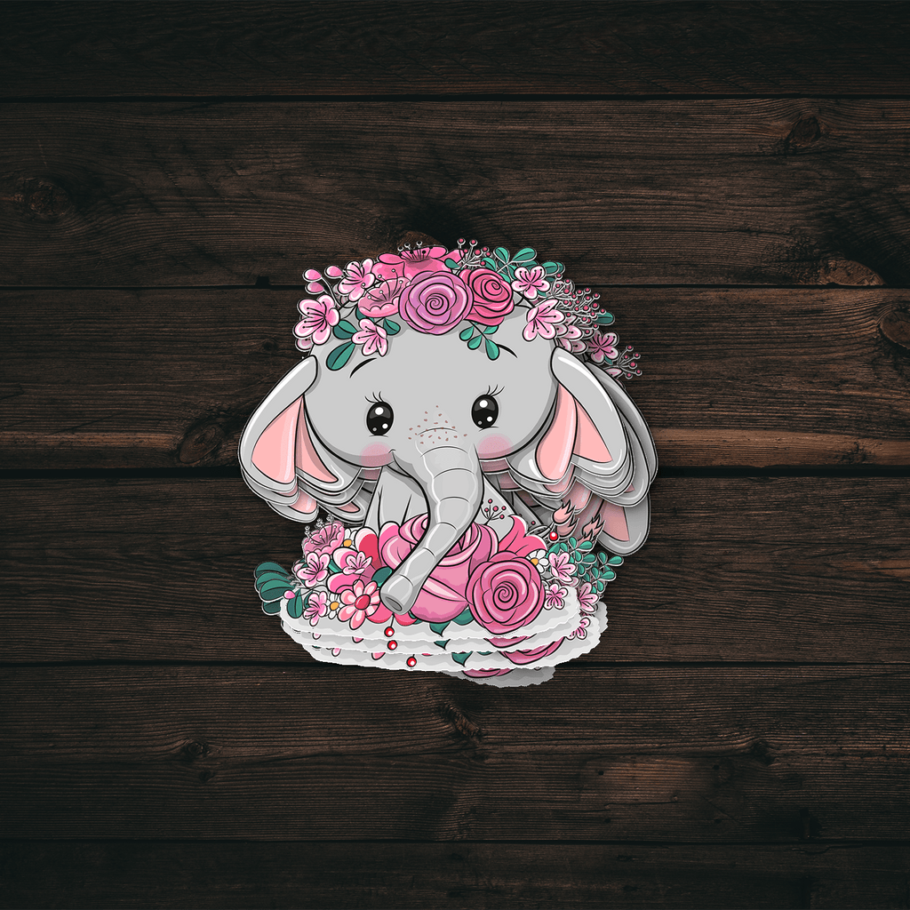 Floral Pink Elephant Sticker