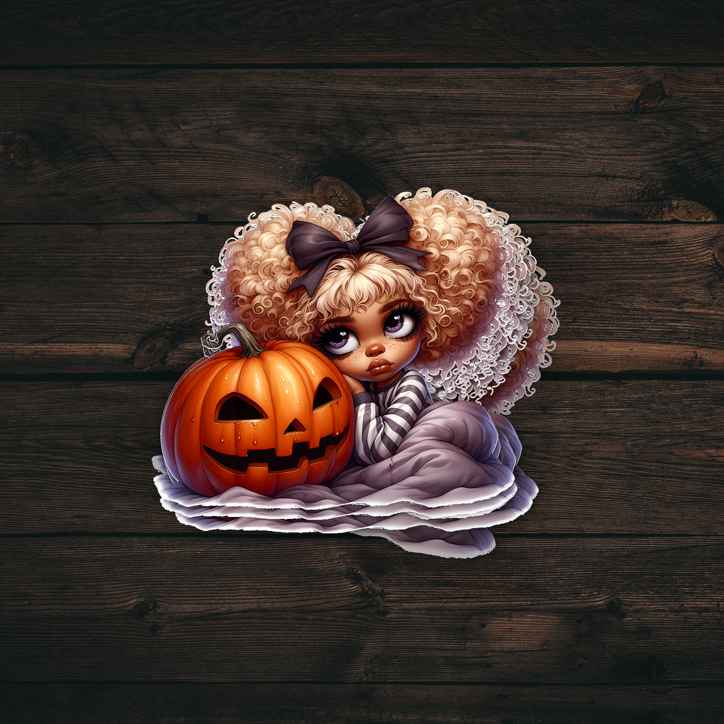 Black Girl Pumpkin Blonde Hair Sticker