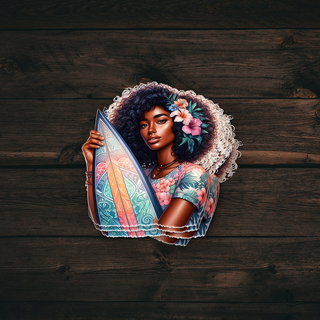 Black Girl Surfer Sticker