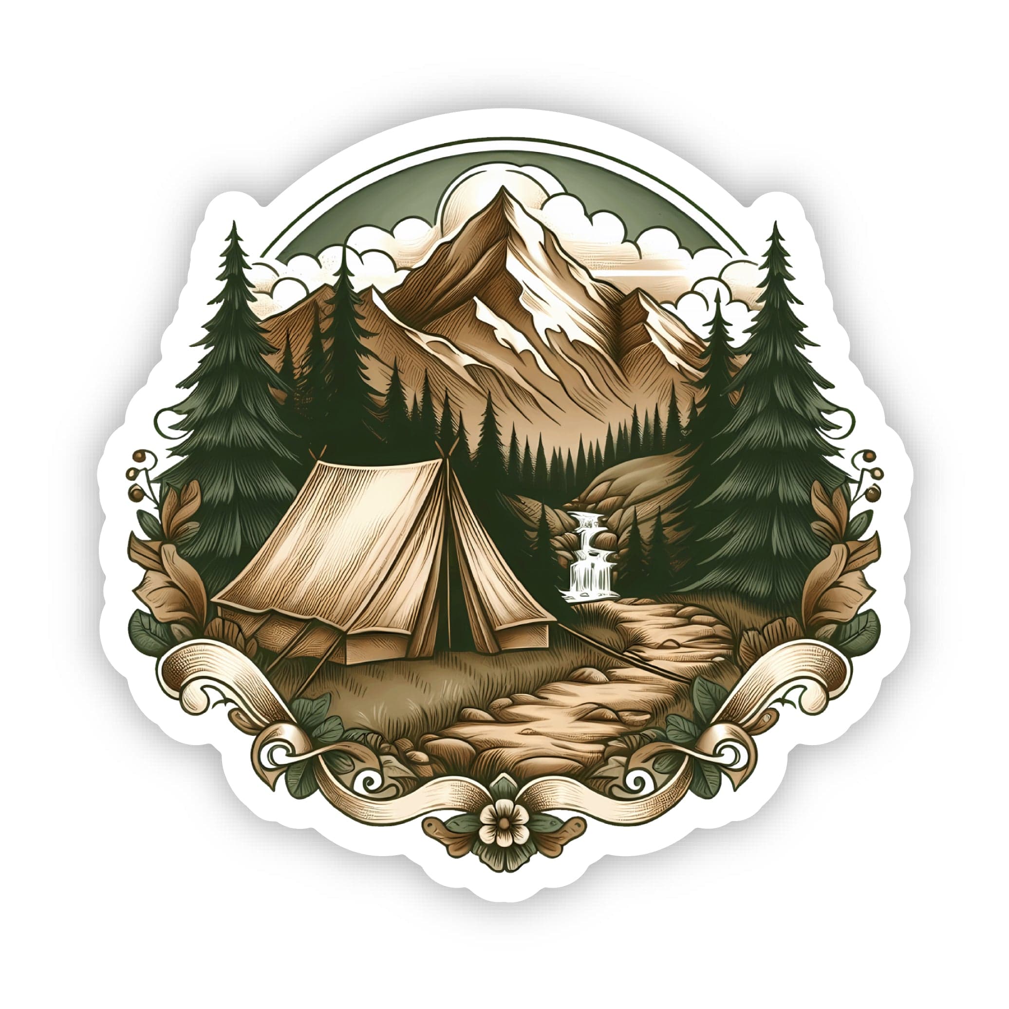 Mountain Camping Tent Vinyl Sticker