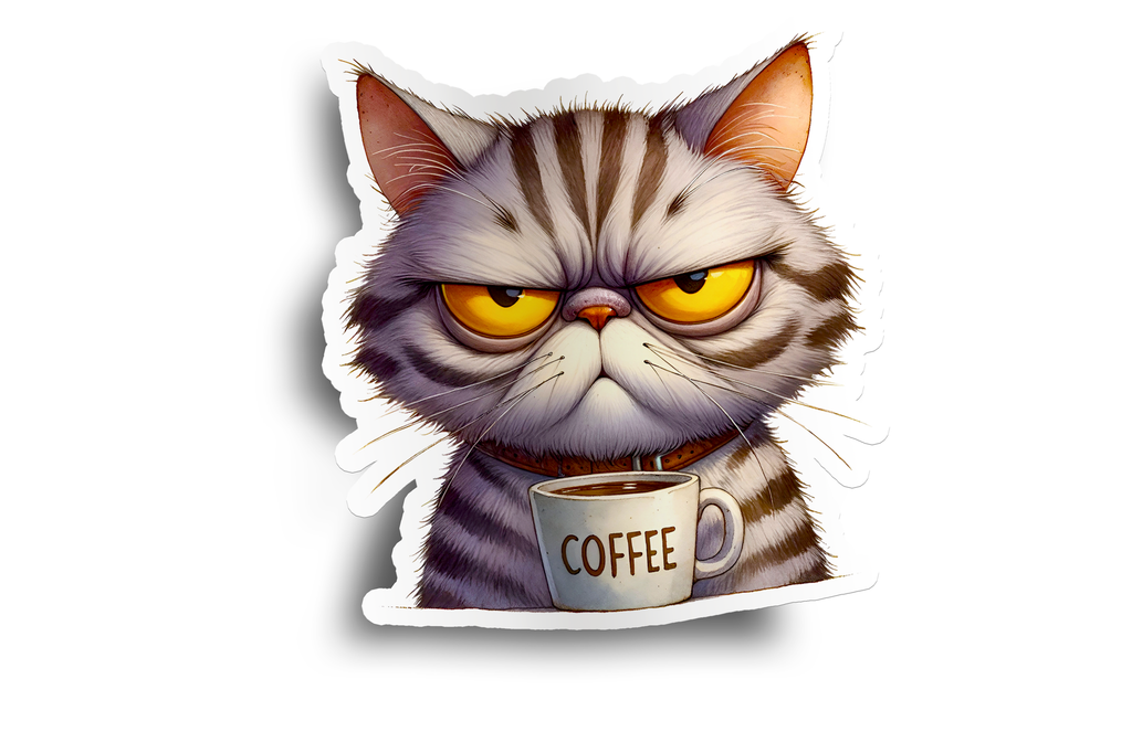 Grumpy Coffee Cat Sticker