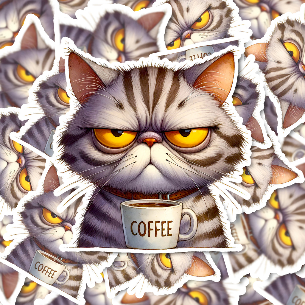 Grumpy Coffee Cat Sticker