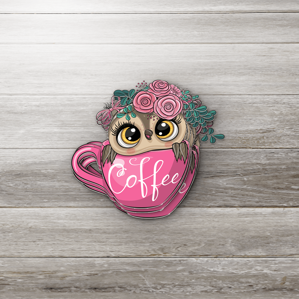 Pink Owl Coffee Cup Sticker