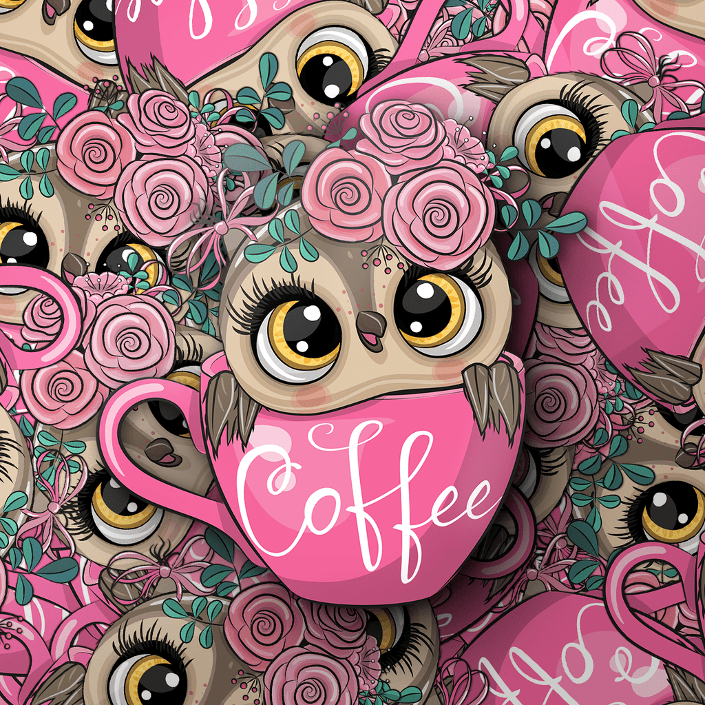 Pink Owl Coffee Cup Sticker