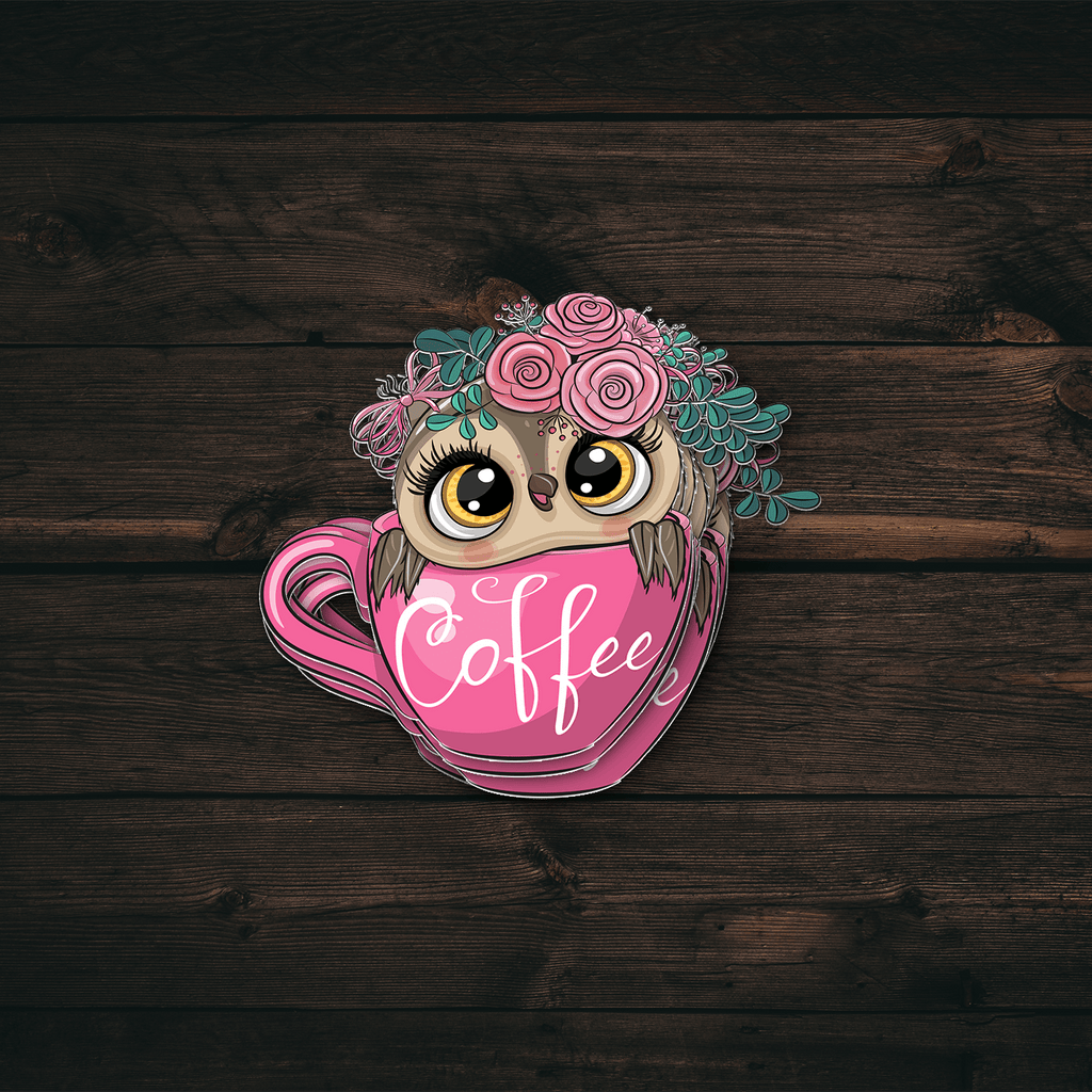 Pink Owl Coffee Cup Sticker