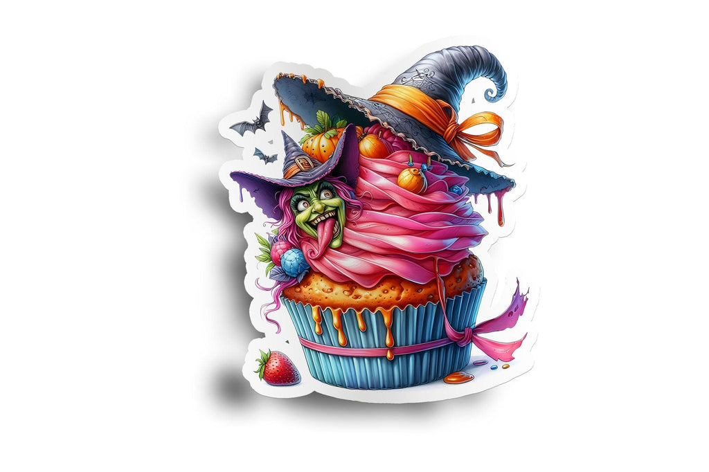 Creepy Witch Cupcake Sticker