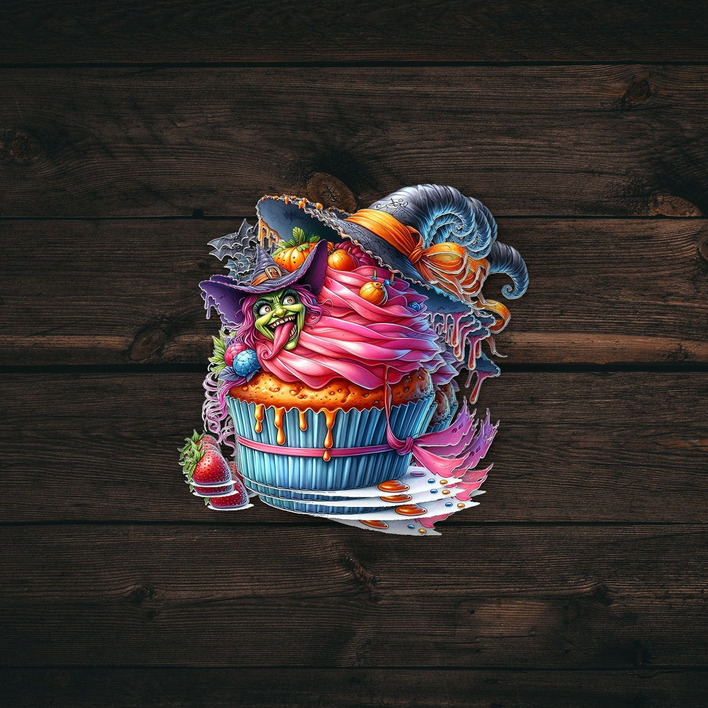 Creepy Witch Cupcake Sticker