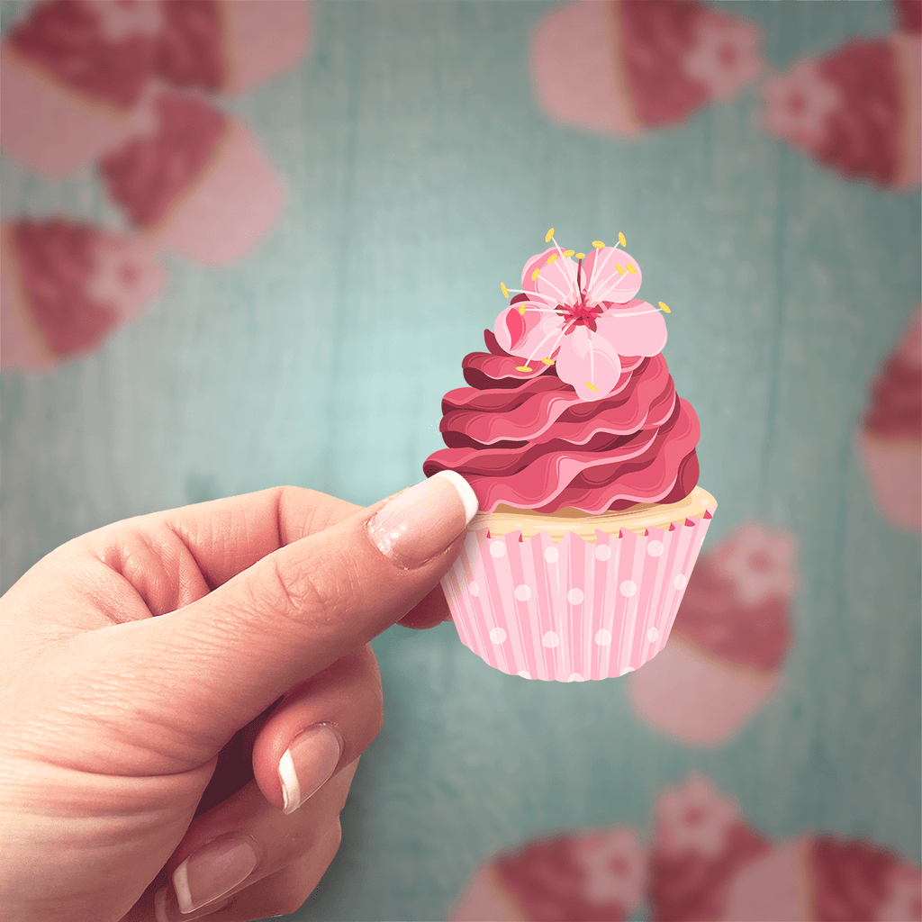 Pink Flower Cupcake Sticker