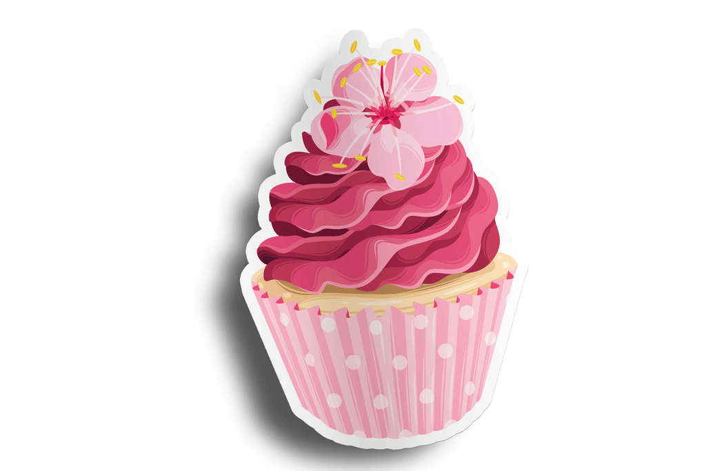 Pink Flower Cupcake Sticker