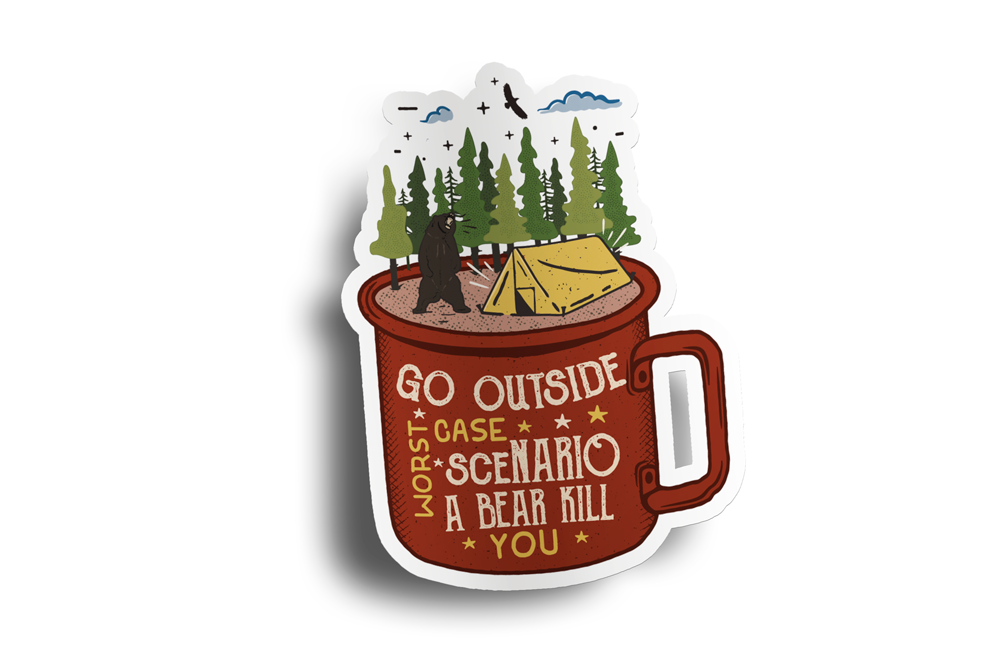 Go Outside Bear Mug Sticker