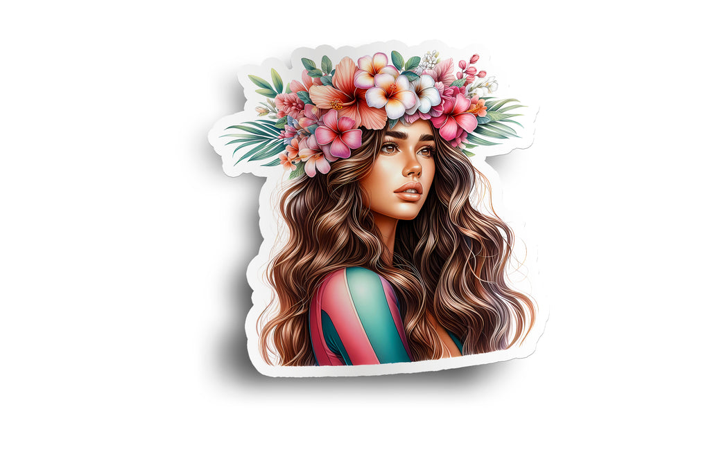 Hawaiian Floral Surfer Sticker