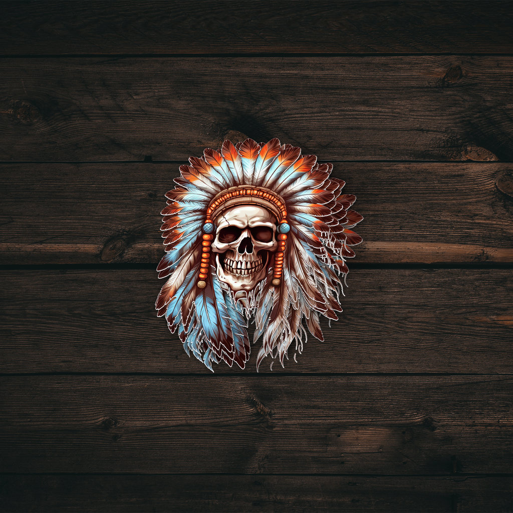 Native Feather Skull Sticker