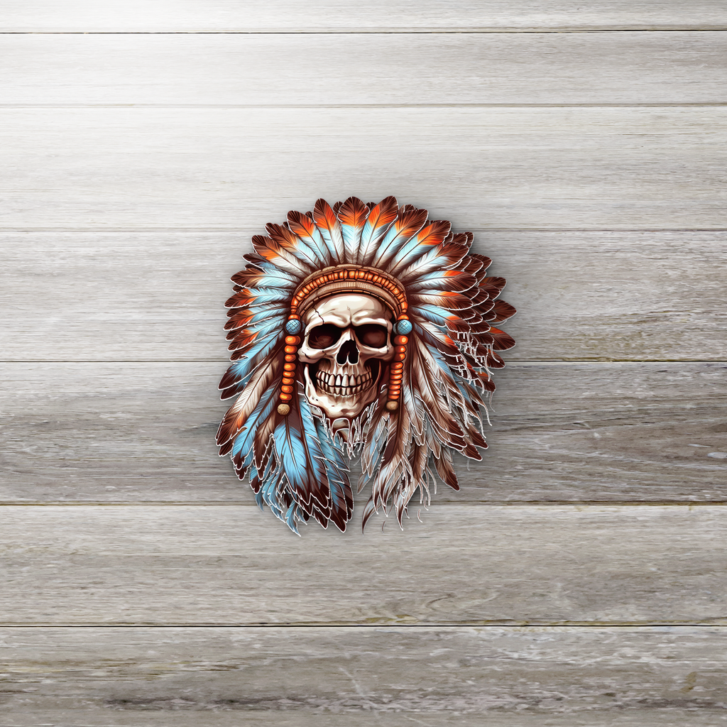 Native Feather Skull Sticker