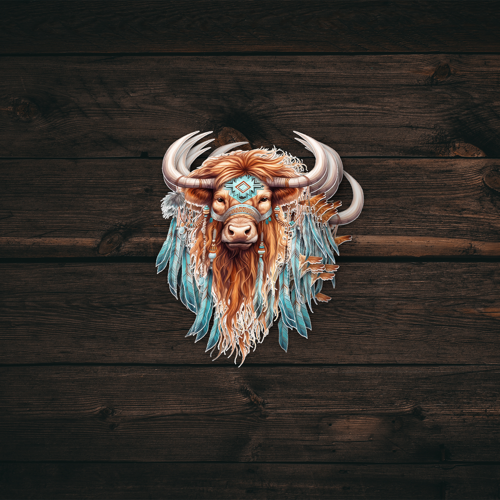 Native Highland Cow Sticker