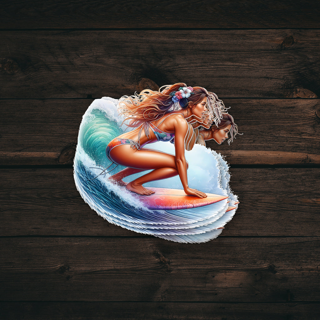 Ocean Wave Surfer Girl Sticker