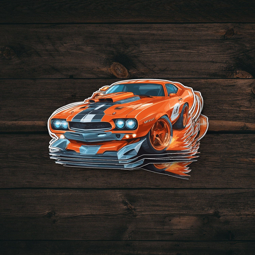 Orange Muscle Car Sticker