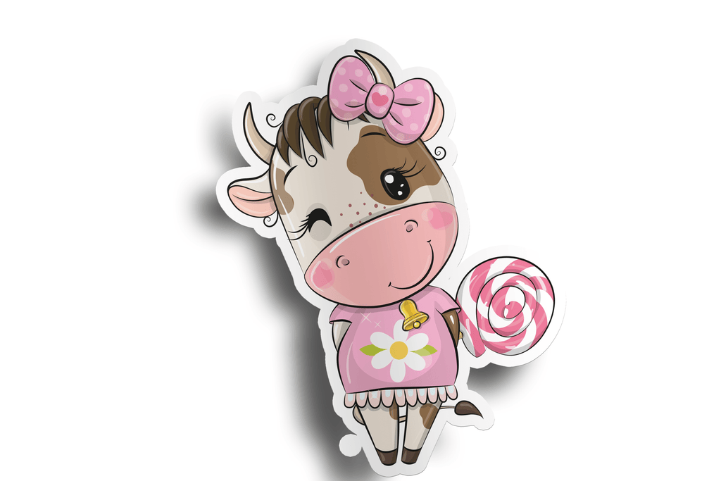 Pink Cow Lollipop Sticker