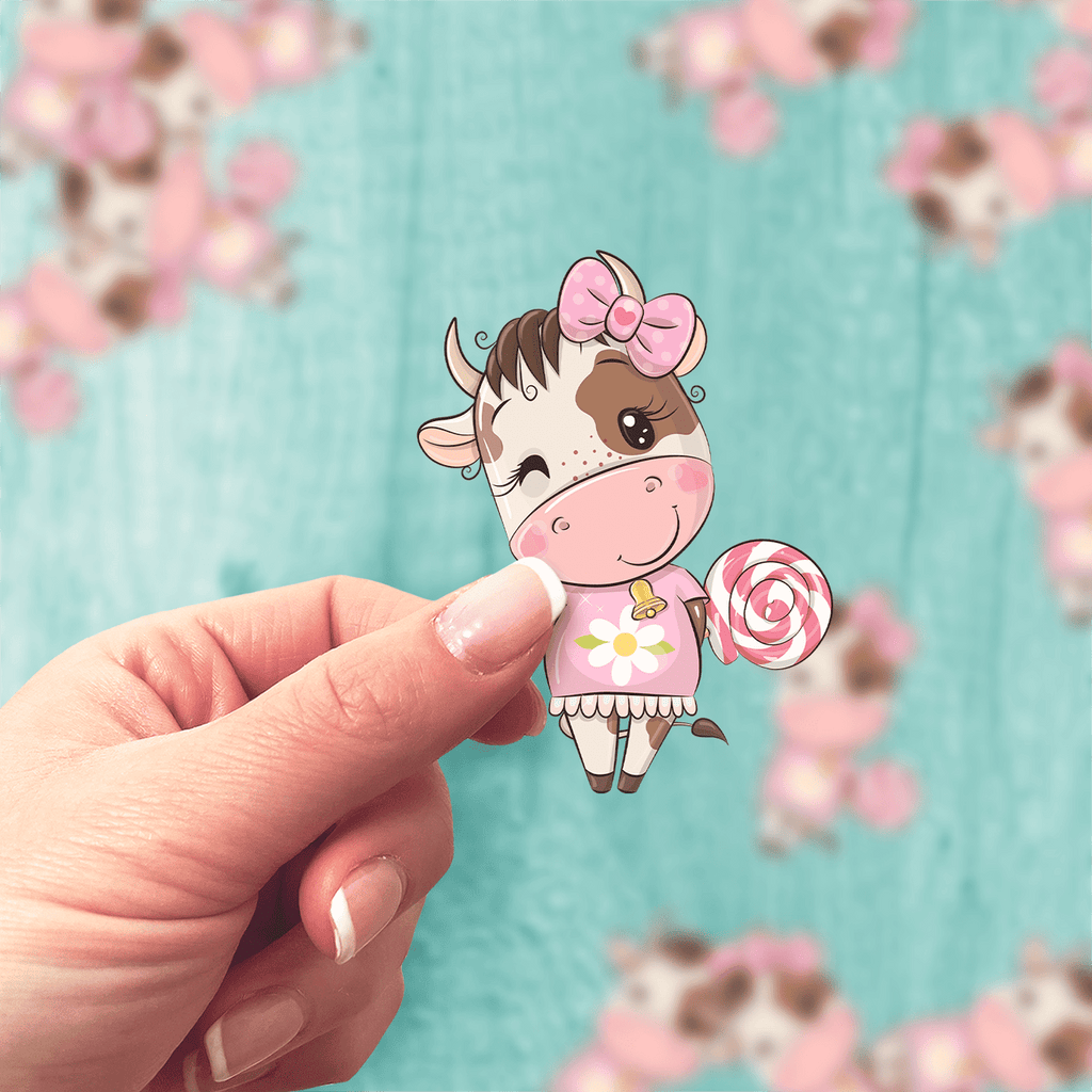 Pink Cow Lollipop Sticker