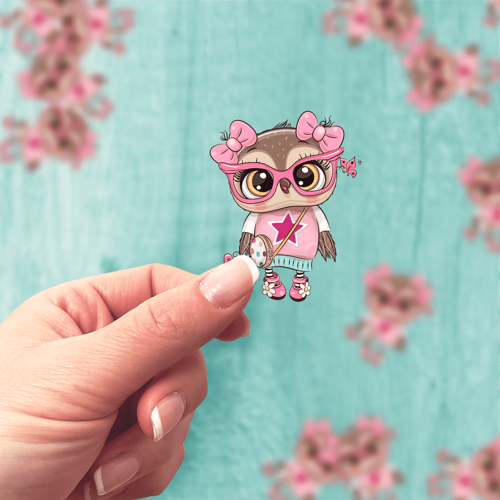 Pink Owl Girl Sticker