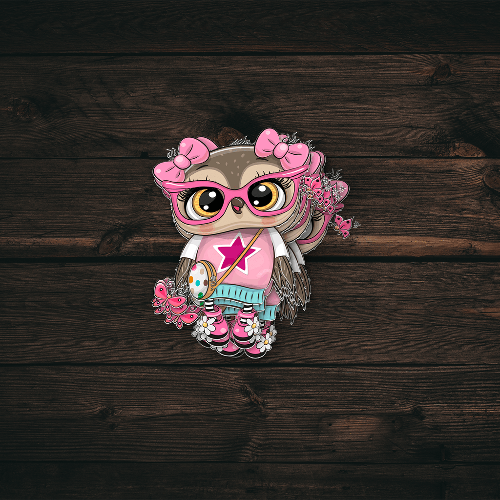 Pink Owl Girl Sticker