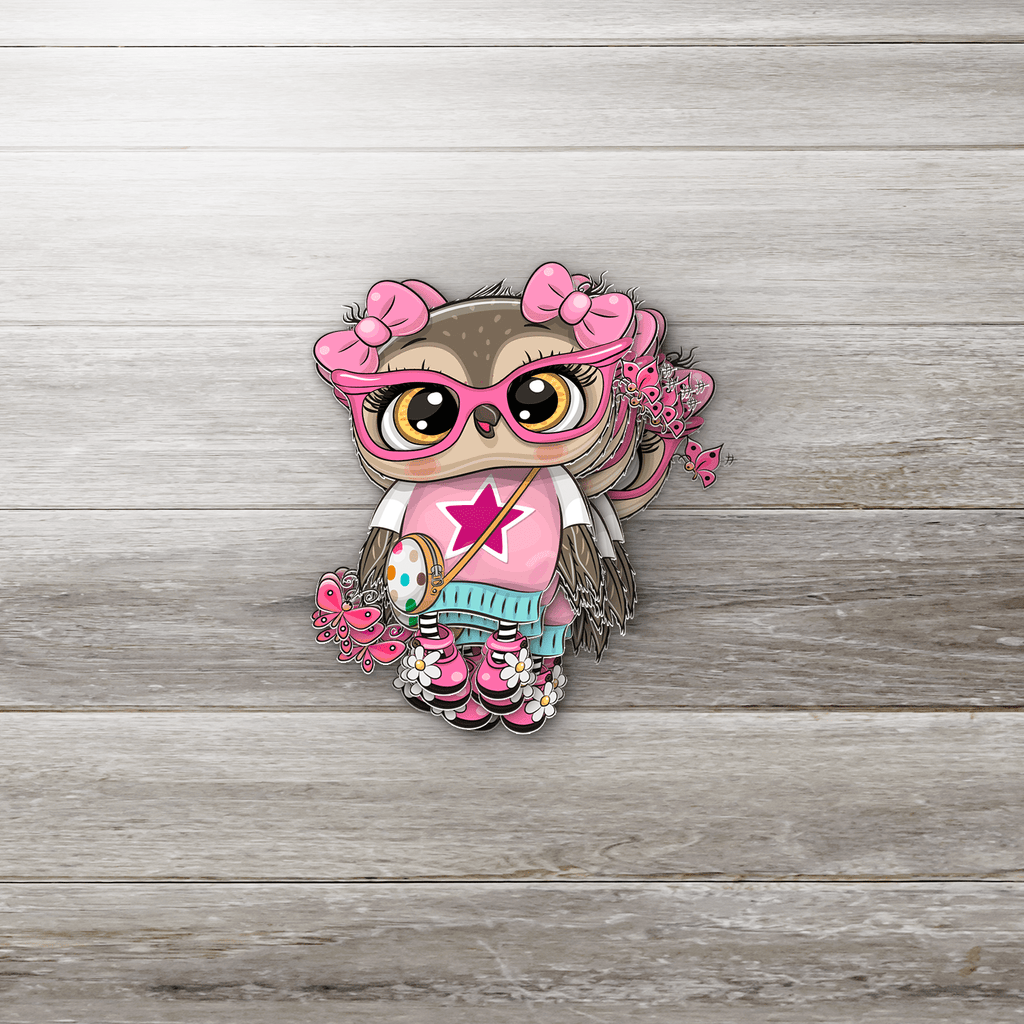 Pink Owl Girl Sticker