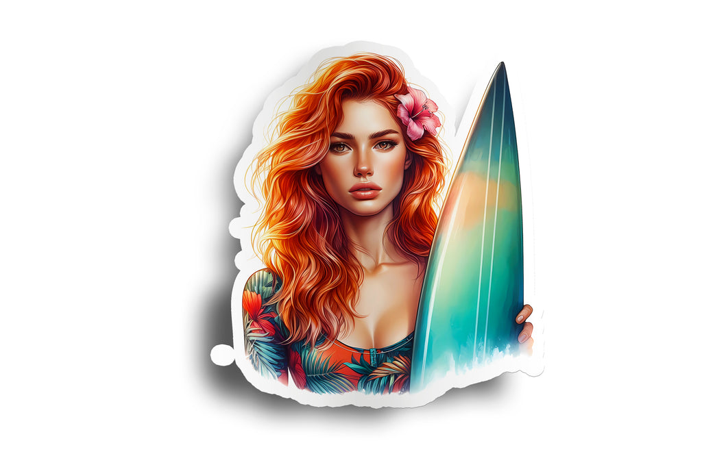 Red Head Surfer Girl Sticker