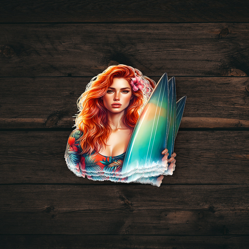 Red Head Surfer Girl Sticker