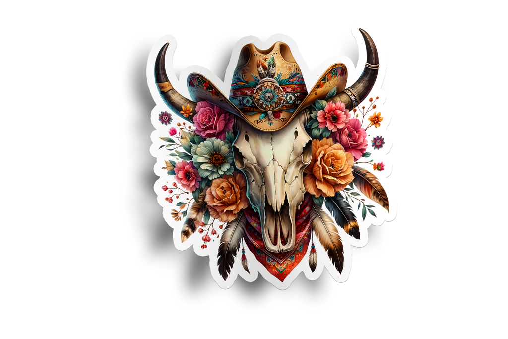 Boho Floral Bull Sticker