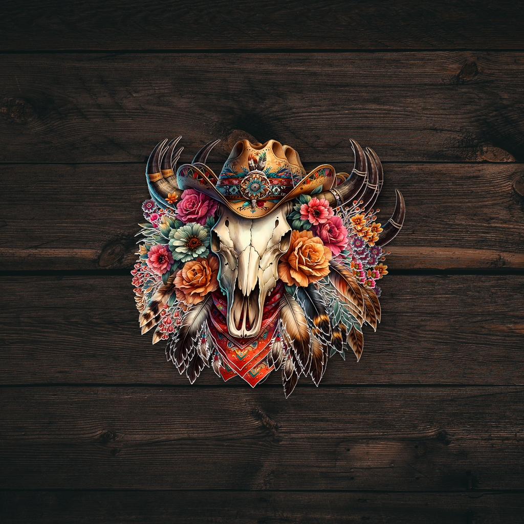 Boho Floral Bull Sticker